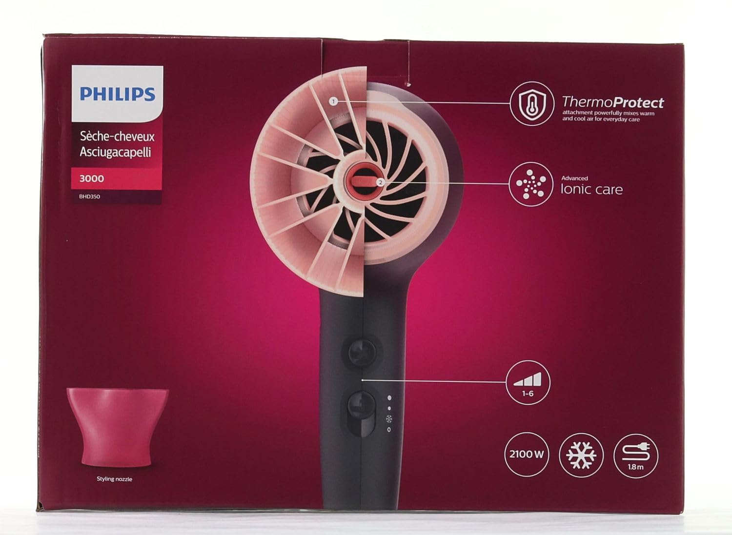 philips-series-3000-bhd350-10-haartrockner-2100-w-thermoprotect-aufsatz-ionisier image 3