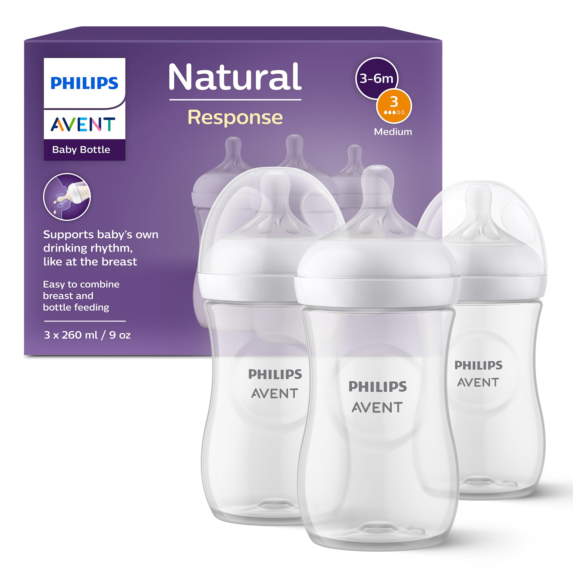 philips-avent-natural-response-babyflasche-scy903-03-3er-pack-260-ml-mit-saugern image 1