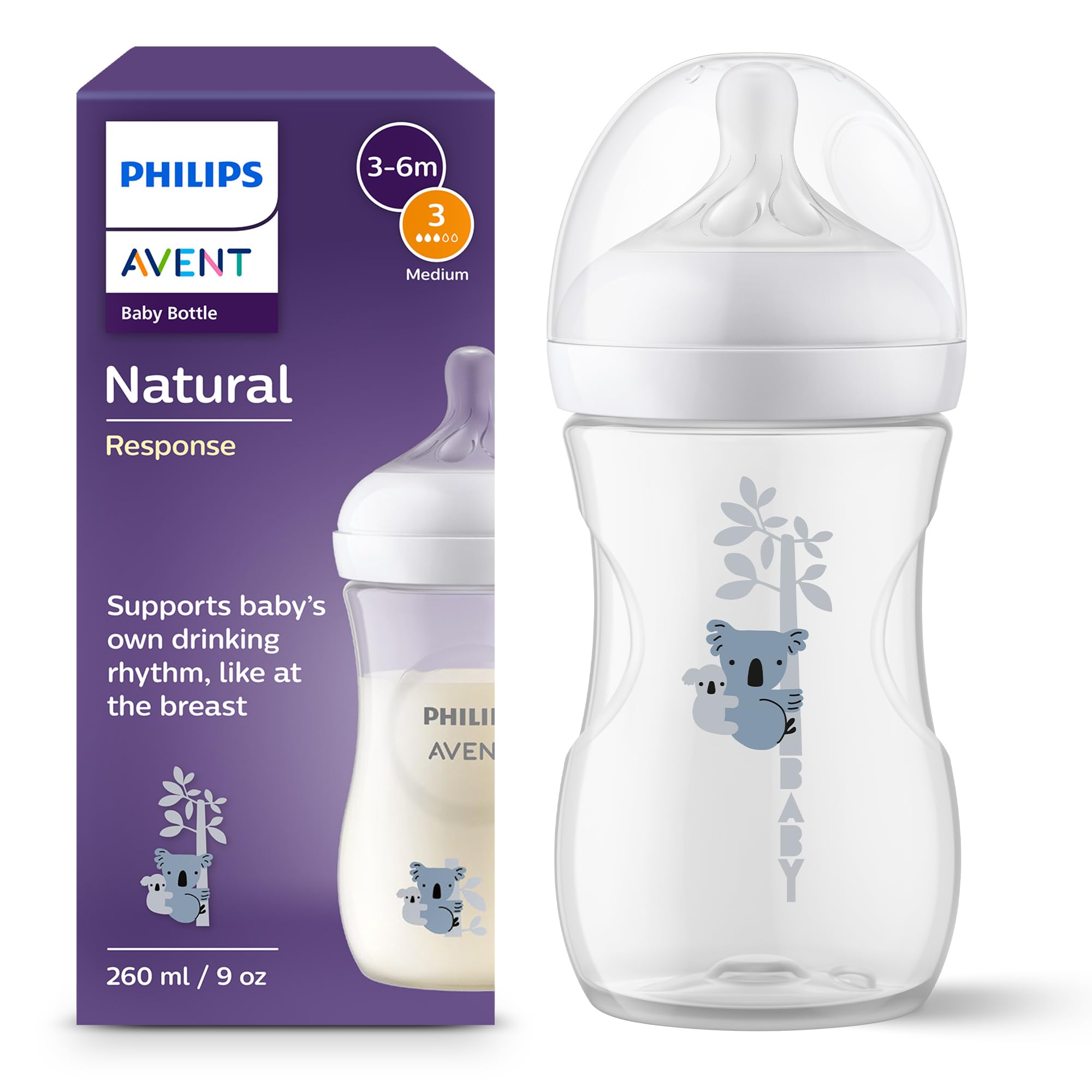 philips-avent-natural-response-scy903-67-babyflasche-260-ml-bpa-frei-koalamotiv- image 1